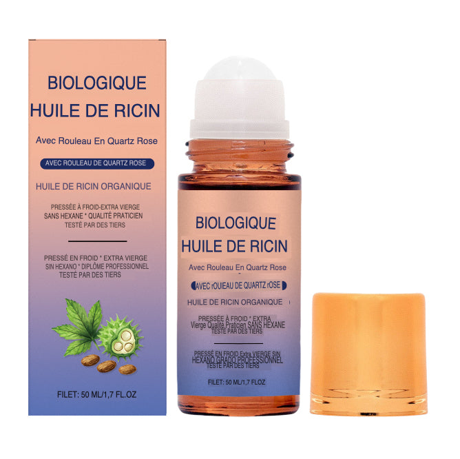 Huile de Ricin Bio avec Roll-On Quartz Rose – 100% Naturelle