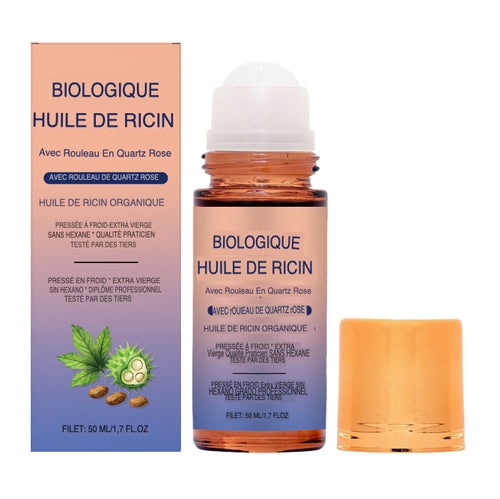 Huile de Ricin Bio avec Roll-On Quartz Rose – 100% Naturelle